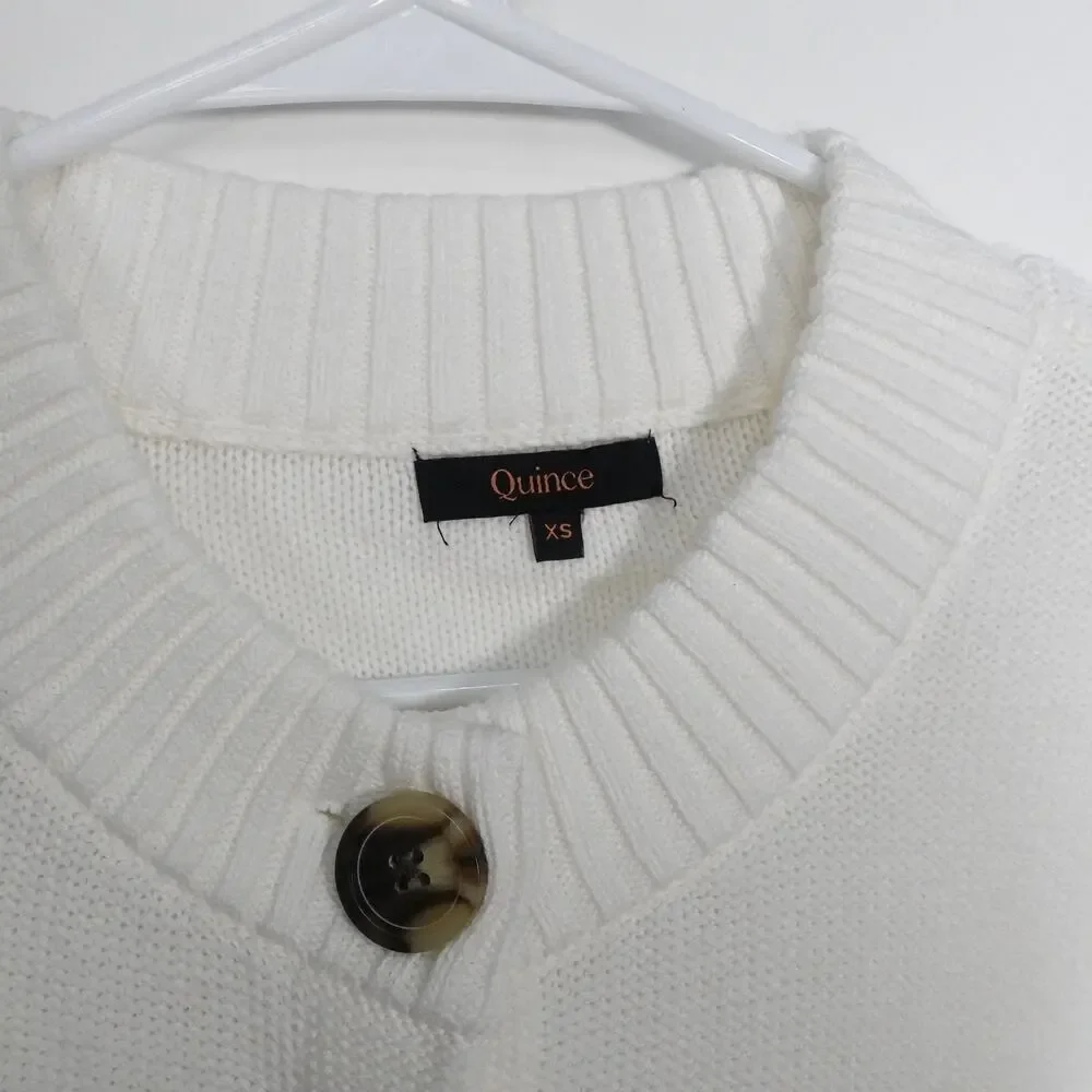 EUC Quince Women's XS Organic Cotton Cropped Cardigan Ivory Preppy Retro Boho